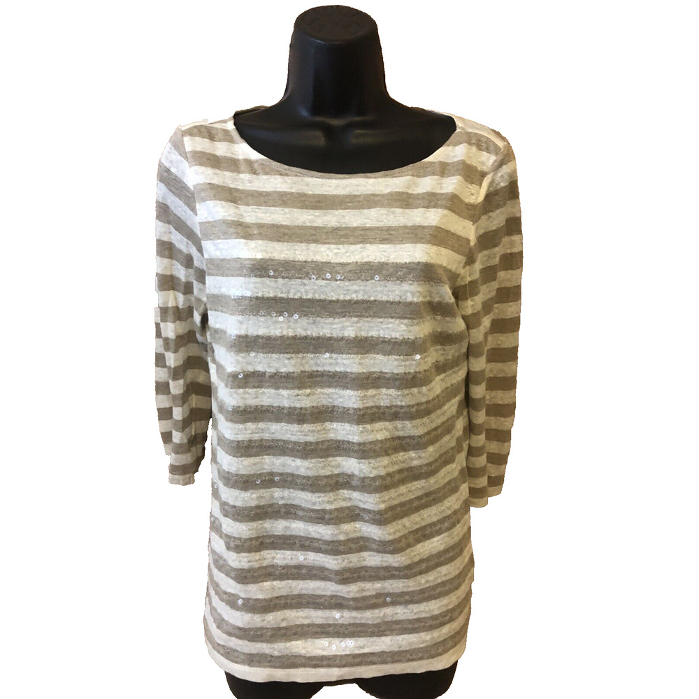 Robert Kitchen Canada Womens Shirt Size Small Blouse Sequin Striped 3/4 Sleeve